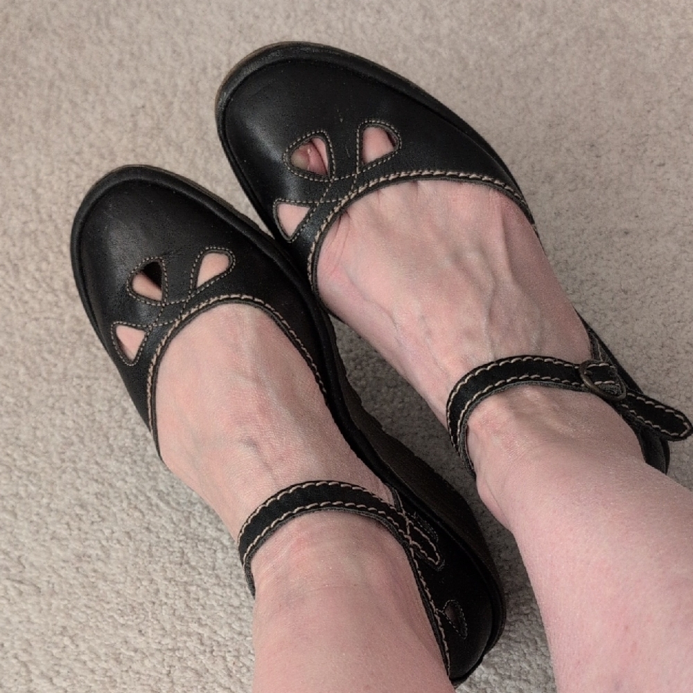 Girlhoodcore LONDON FLY Black Leather Wedge Mary Jane Shoes